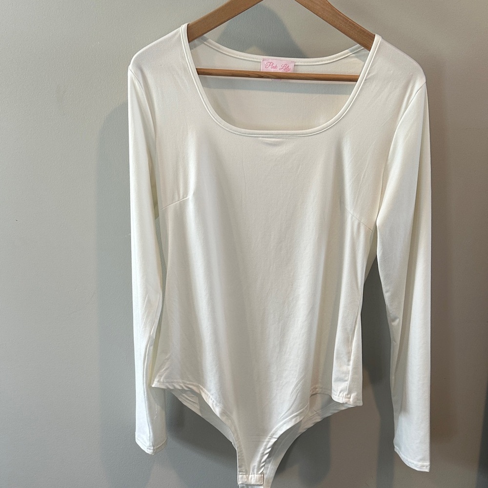 Pink Lily XL All I Know Square Neck‎ Ivory Long Sleeve Bodysuit